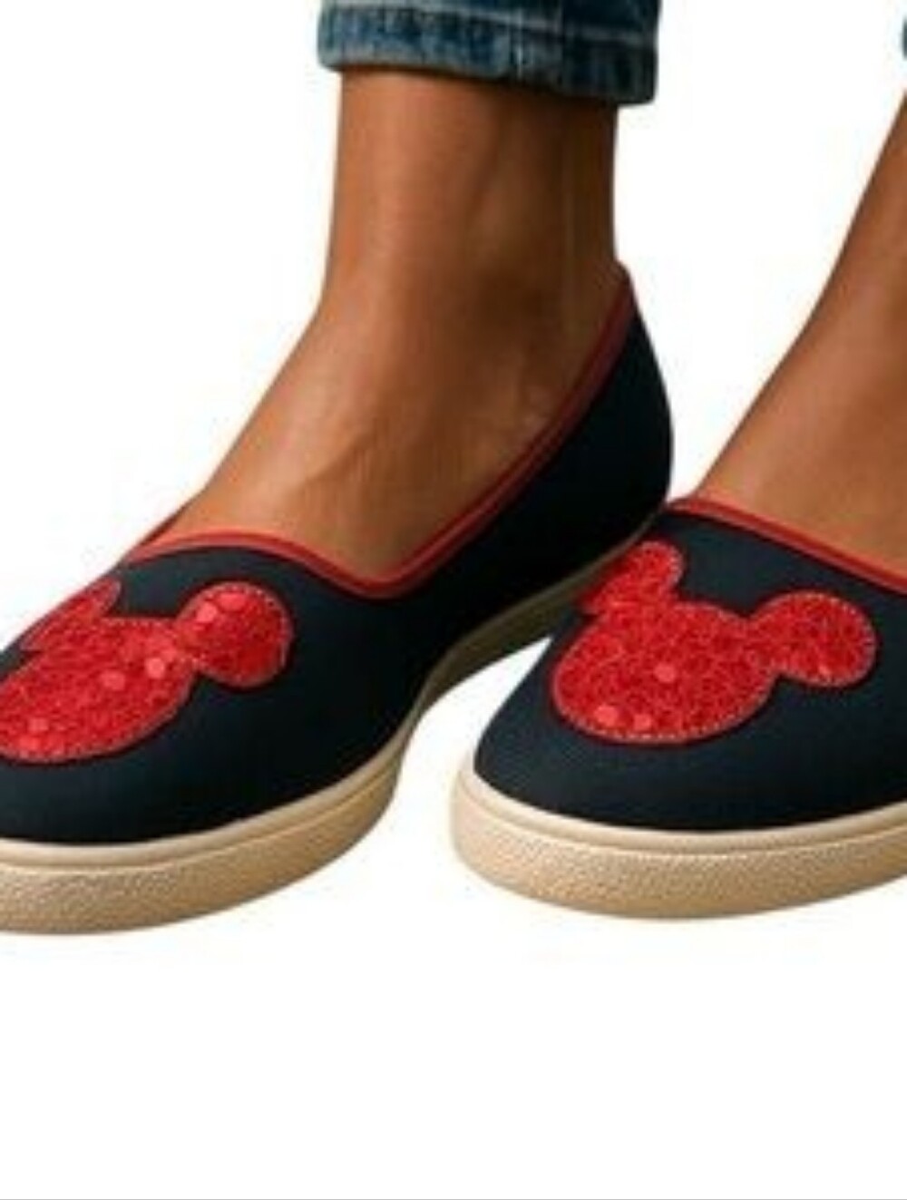 Rare Mickey Mouse Women’s Black Slip-On Sneakers with Red Accent